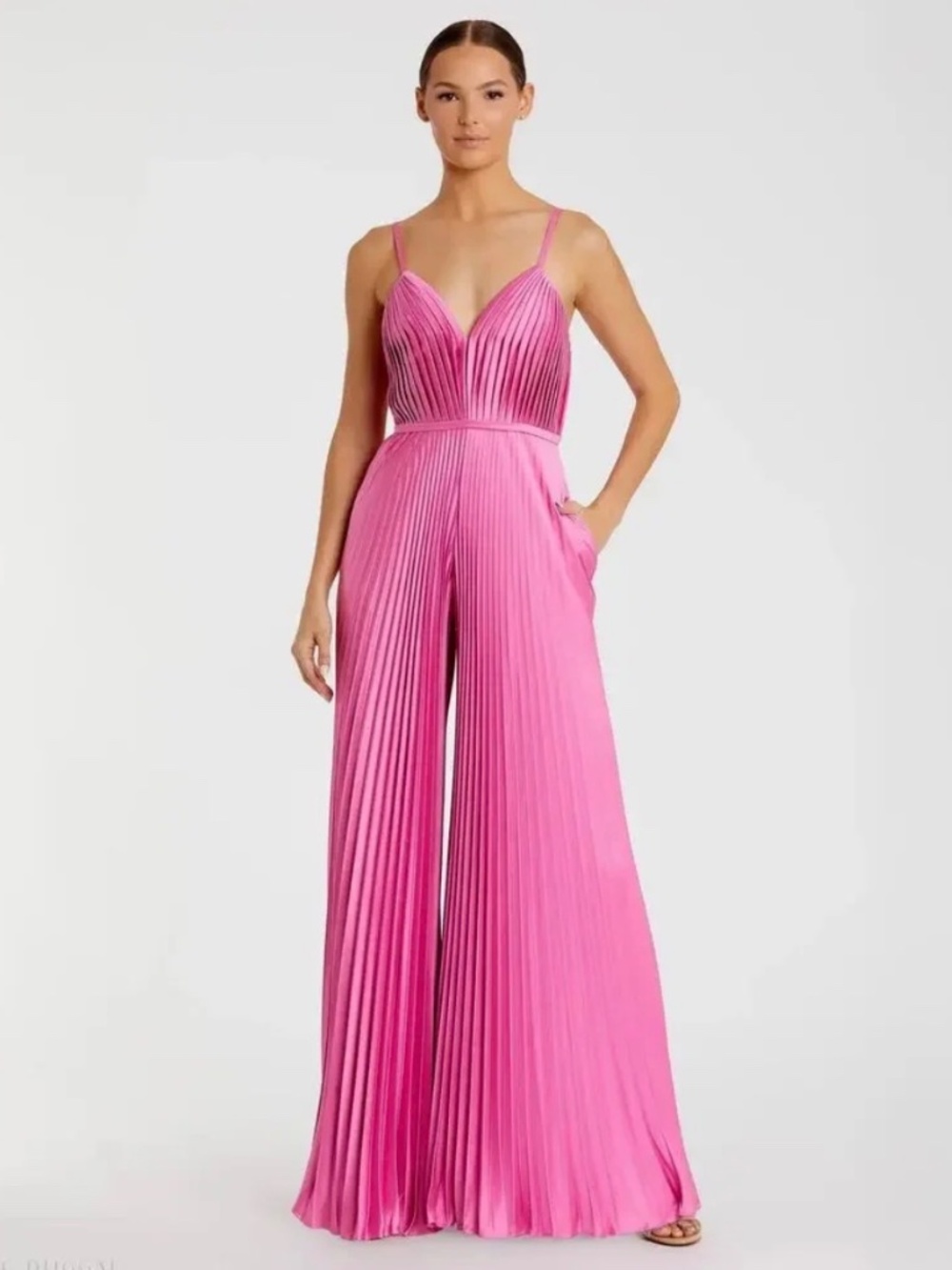 Mac Duggal Pleated Wide Leg Jumpsuit in Pink